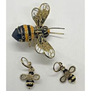 Bumble Bee Ornate Pendant and Earrings Statement SET Yellow & Black